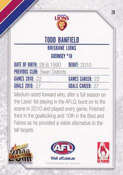 2011 Select AFL Champions #20 Todd Banfield Back